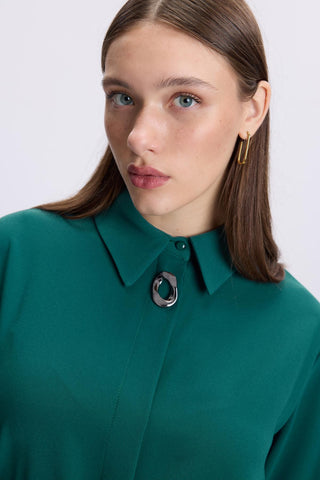 Emerald Green Tunic with Brooch Detail and Waist Tie 1497