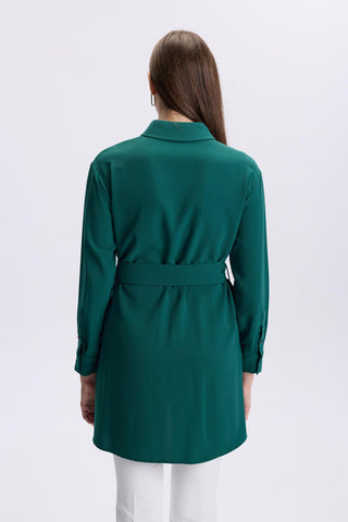 Emerald Green Tunic with Brooch Detail and Waist Tie 1497