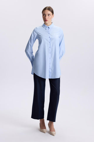 Kol Düğmeli Poplin Mavi Tunik 1506