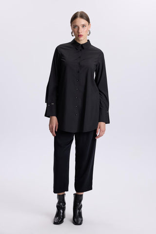 Kol Düğmeli Poplin Siyah Tunik 1506