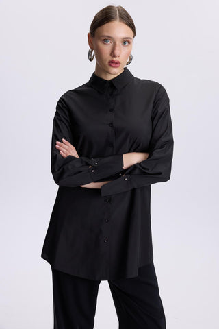 Kol Düğmeli Poplin Siyah Tunik 1506
