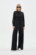 Buttoned Waist Tie Black Tunic 1508