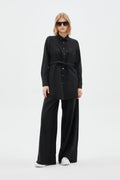 Buttoned Waist Tie Black Tunic 1508