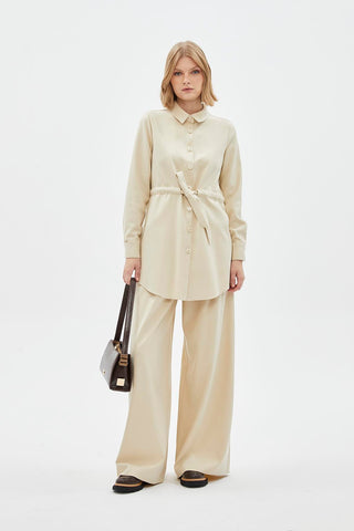 Düğmeli Bel Bağlamalı Taş Tunik 1508