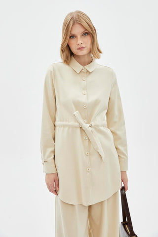 Düğmeli Bel Bağlamalı Taş Tunik 1508