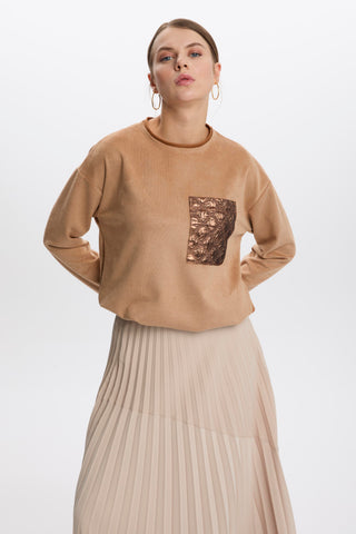 Quilted Beige Tunic with Pocket Details 1511