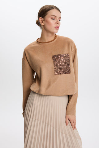Quilted Beige Tunic with Pocket Details 1511
