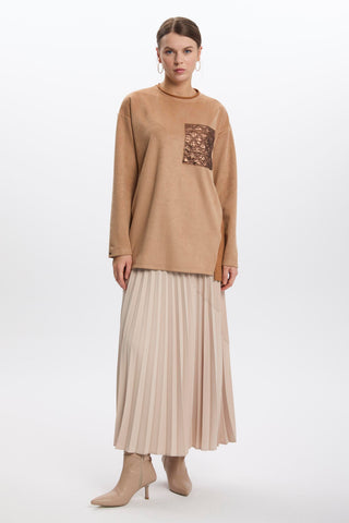 Quilted Beige Tunic with Pocket Details 1511