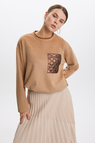 Quilted Beige Tunic with Pocket Details 1511