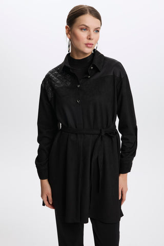 Black Tunic with Quilted Shoulder Detail and Belt 1521