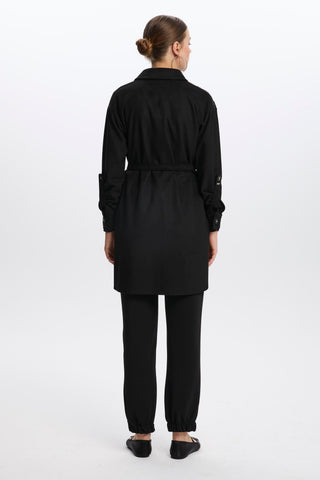 Black Tunic with Quilted Shoulder Detail and Belt 1521