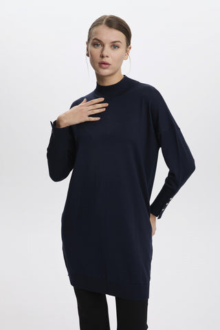 Yarım Balıkçı Yaka Triko Tunik Lacivert Tunik 1523