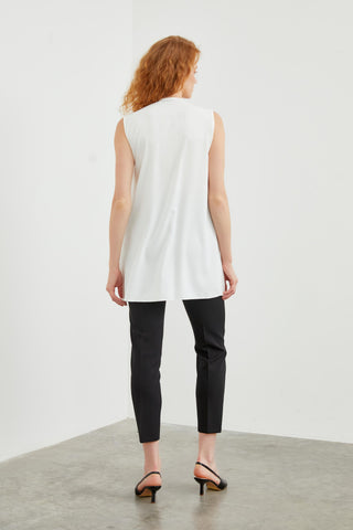 Crew Neck Sleeveless Pleated Undershirt Ecru Tunic 0004