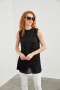 Crew Neck Sleeveless Undershirt Black Tunic 0005