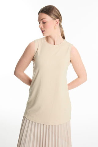 Crew Neck Sleeveless Undershirt Beige Tunic 0012