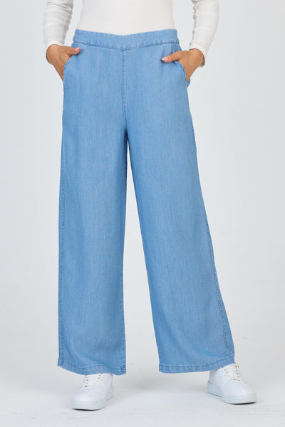 Denim Geniş Paça Mavi Pantolon 0013
