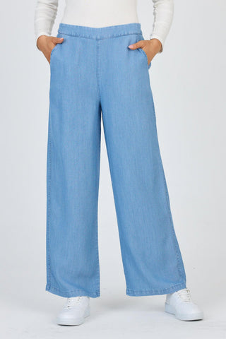 Denim Geniş Paça Mavi Pantolon 0013