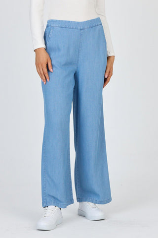 Denim Geniş Paça Mavi Pantolon 0013