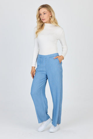 Denim Geniş Paça Mavi Pantolon 0013