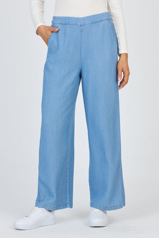 Denim Geniş Paça Mavi Pantolon 0013