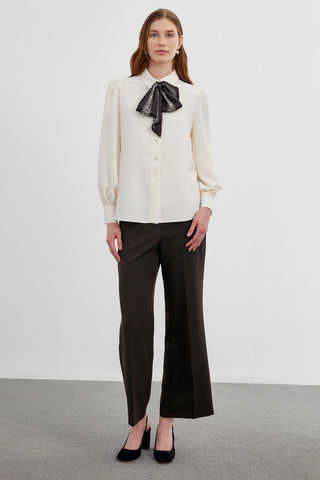 Long-Sleeved Plain Shirt, Ecru Blouse/Shirt 0060