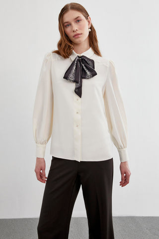 Long-Sleeved Plain Shirt, Ecru Blouse/Shirt 0060