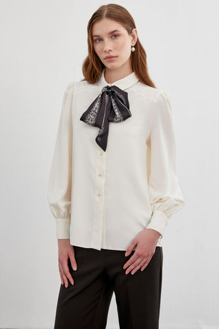 Long-Sleeved Plain Shirt, Ecru Blouse/Shirt 0060