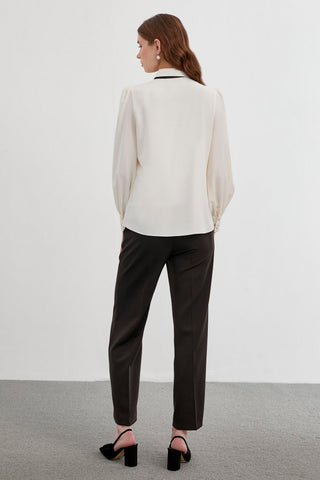 Long-Sleeved Plain Shirt, Ecru Blouse/Shirt 0060