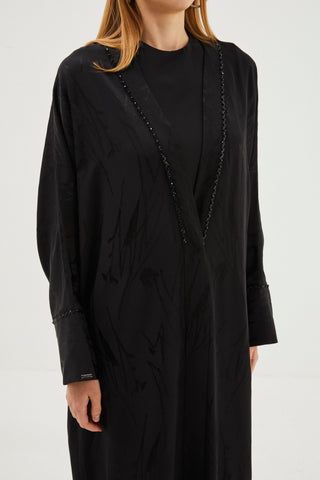 İşleme Detaylı Siyah Ferace 0078