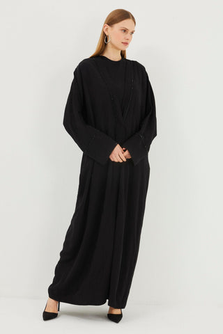 İşleme Detaylı Siyah Ferace 0078