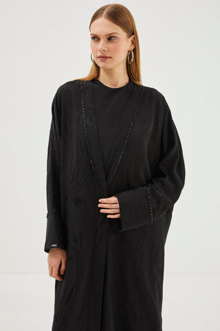 İşleme Detaylı Siyah Ferace 0078