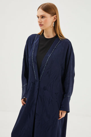 Detailed Embroidered Navy Blue Abaya Navy Blue Abaya 0078