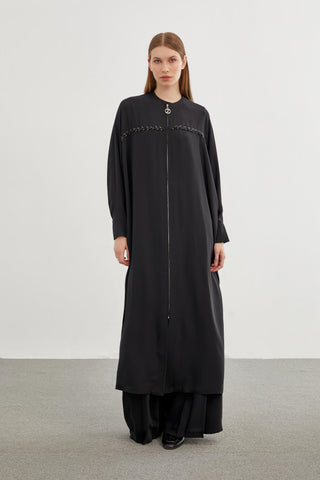Detailed Embroidered Abaya Black Abaya 0079