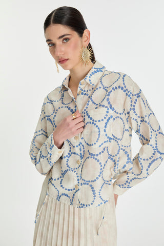 Patterned Pocket Detail Olive Green Shirt Indigo Blouse/Shirt 0081