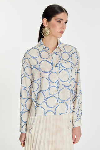 Patterned Pocket Detail Olive Green Shirt Indigo Blouse/Shirt 0081