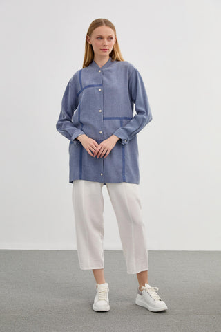 Hakim Yaka Şerit Detaylı Spor Indigo Ceket 0086