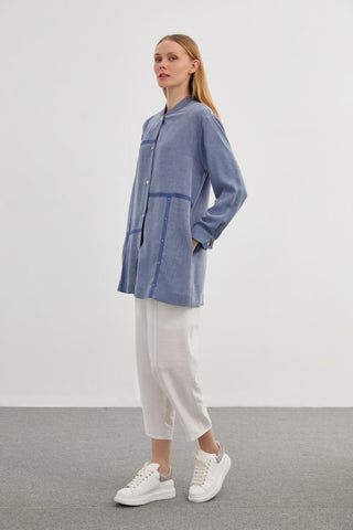 Hakim Yaka Şerit Detaylı Spor Indigo Ceket 0086