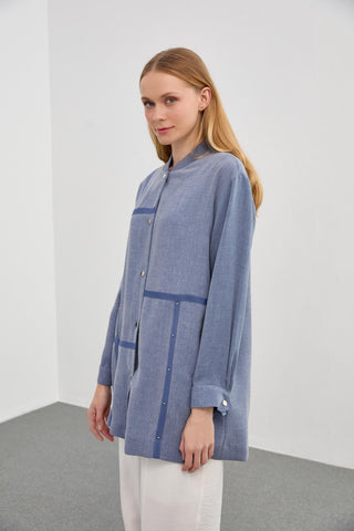 Hakim Yaka Şerit Detaylı Spor Indigo Ceket 0086