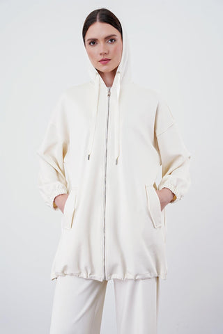 Comfort Zip-Up Hooded Sweatshirt, Ecru Tunic 0092