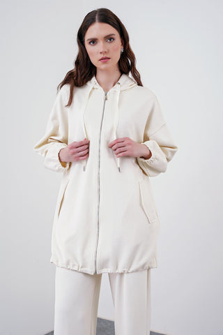 Comfort Zip-Up Hooded Sweatshirt, Ecru Tunic 0092