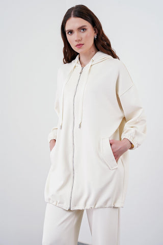Comfort Zip-Up Hooded Sweatshirt, Ecru Tunic 0092