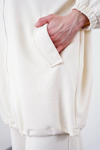 Comfort Zip-Up Hooded Sweatshirt, Ecru Tunic 0092