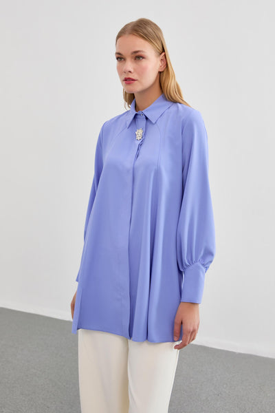 Broş Detaylı Bluz Lavanta Bluz 0095