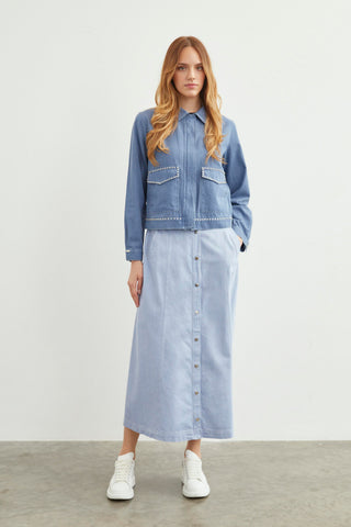 Denim Cep Detaylı Spor Mavi Ceket 0095