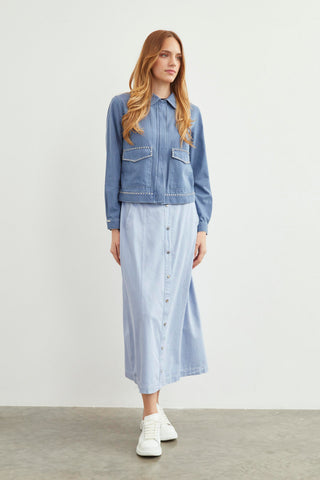 Denim Cep Detaylı Spor Mavi Ceket 0095