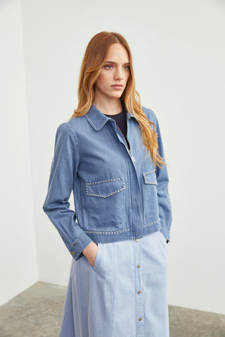 Denim Cep Detaylı Spor Mavi Ceket 0095