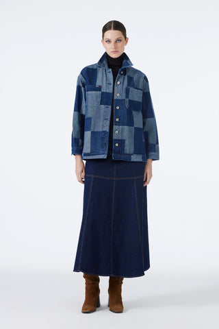Denim Desenli Cep Detaylı Gri Mavi Ceket 0096