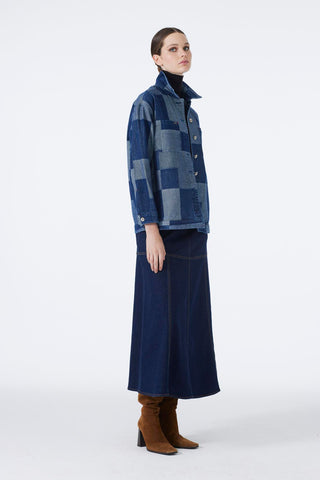 Denim Desenli Cep Detaylı Gri Mavi Ceket 0096