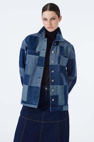 Denim Desenli Cep Detaylı Gri Mavi Ceket 0096