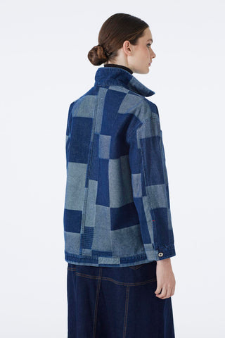 Denim Desenli Cep Detaylı Gri Mavi Ceket 0096